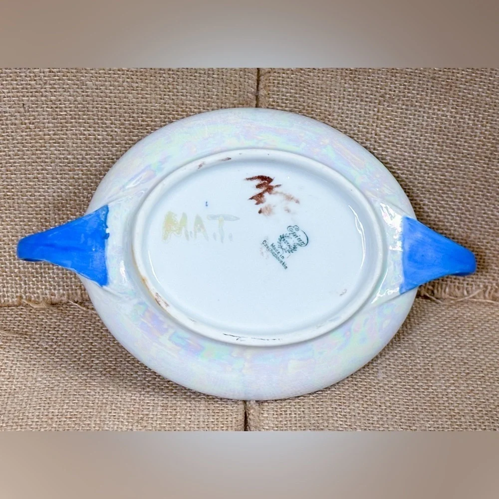 Vintage Rose Trinket Dish Iridescent Lusterware Hand Painted Floral Cottage Core